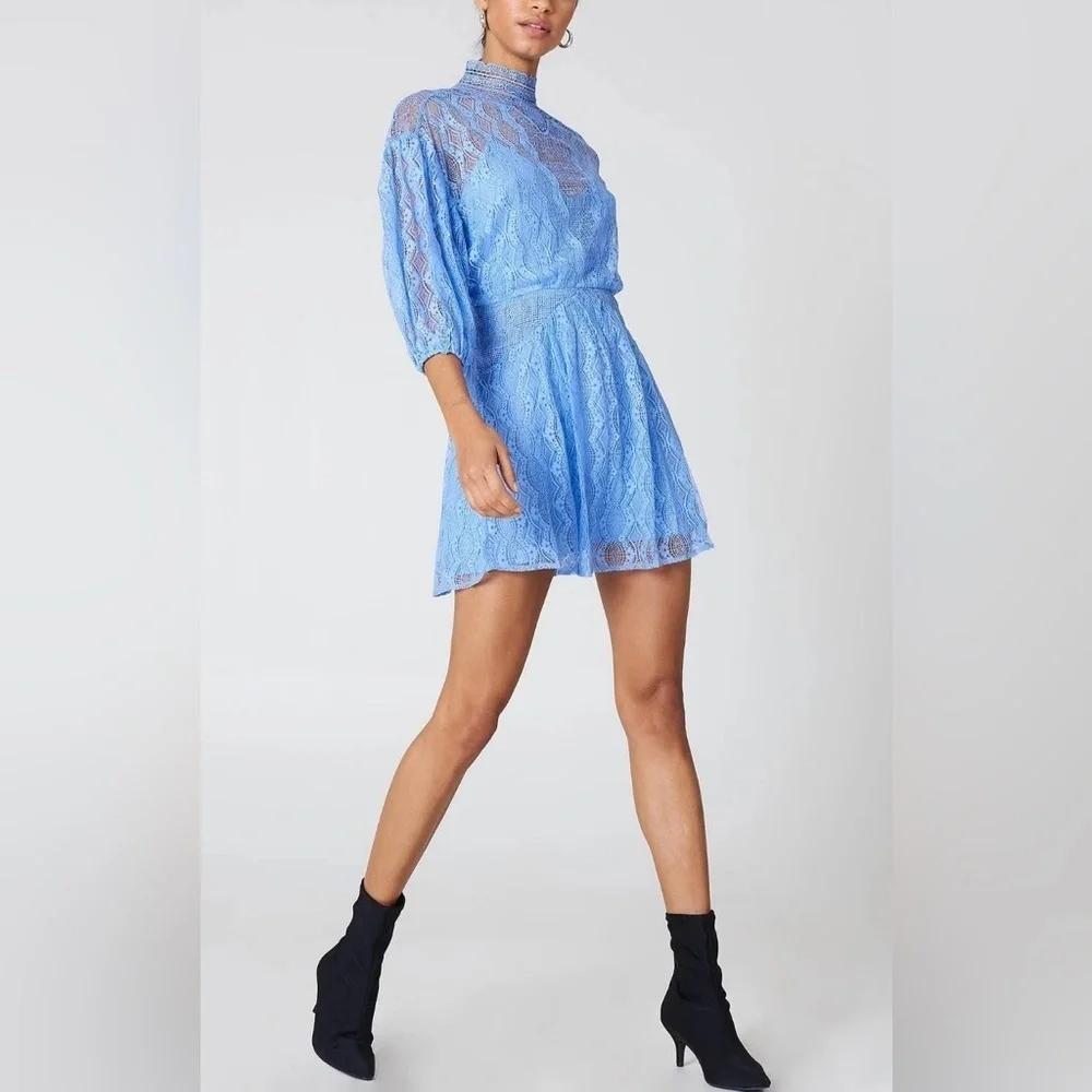 NWT Free People Blue Lace Bittersweet | Mock Neck 3/4 Dolman Sleeves Size 6